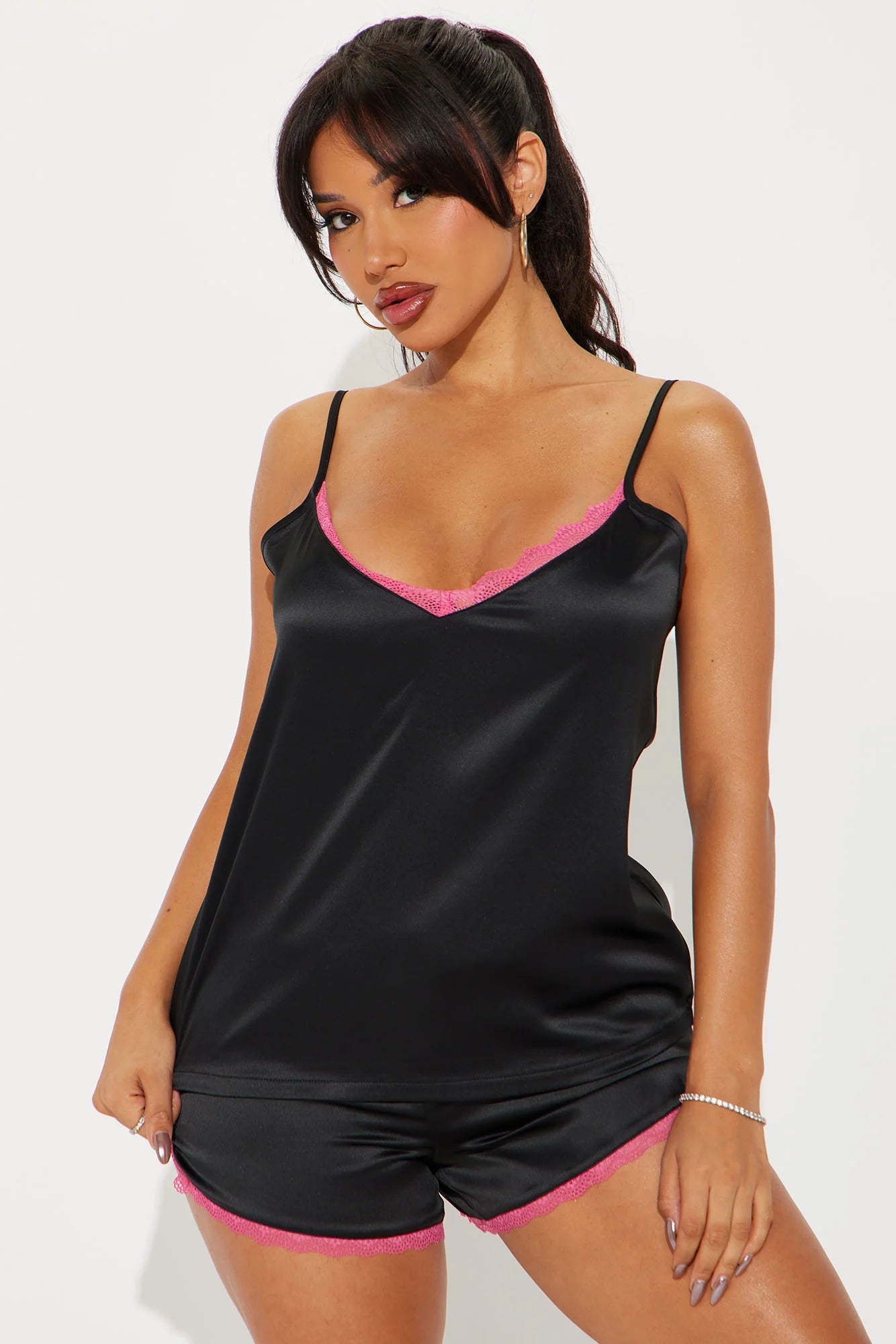 Lana Ensemble Short Satin - Rose/noir